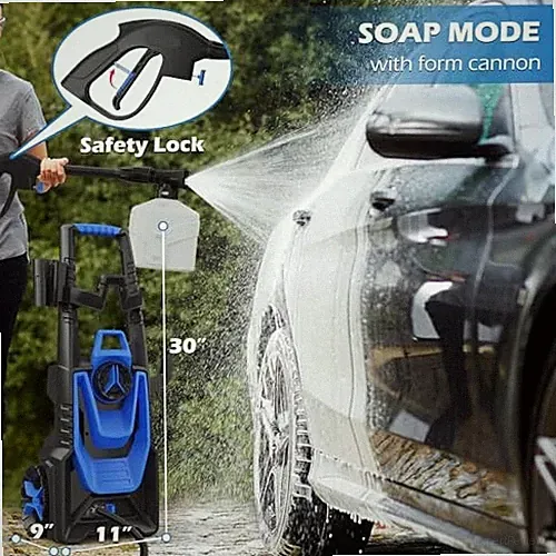 Pressure Washer with 500ML Foam Canno for Car, Road, Yard Cleaning Blue