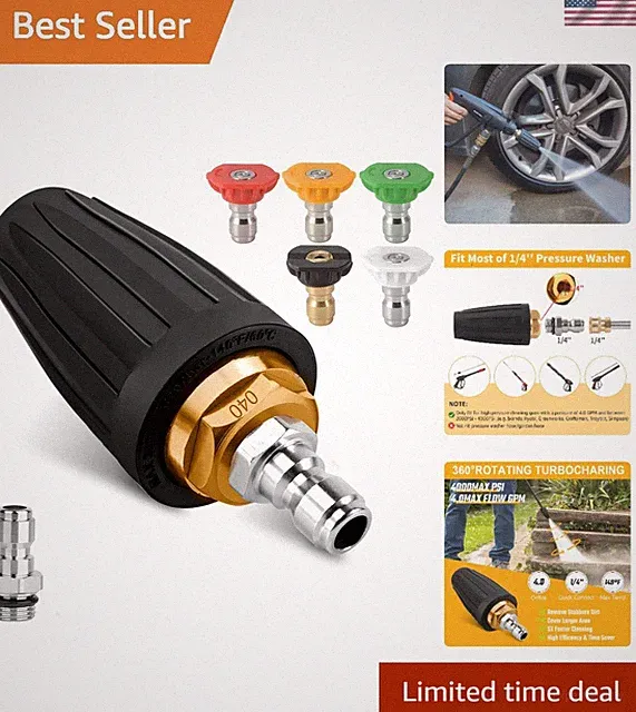 Pro 360° Turbo Nozzle with 5 Spray Tips - Max 4000 PSI for Fast Outdoor Cleaning