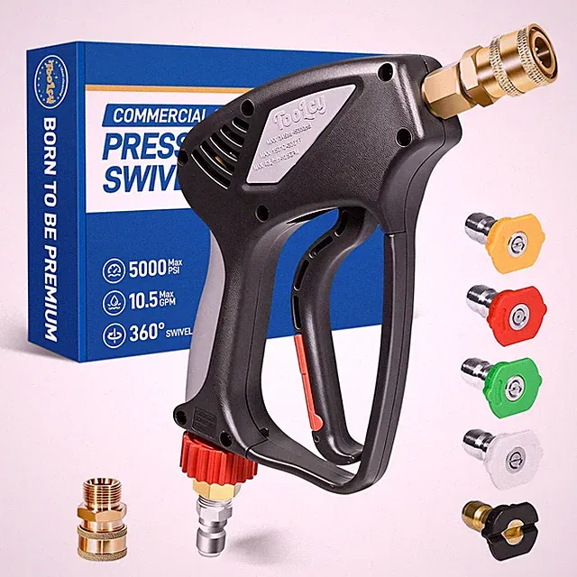 Pro Short Pressure Washer Gun 5000 PSI with 360° Swivel,3/8" Quick Connect In...