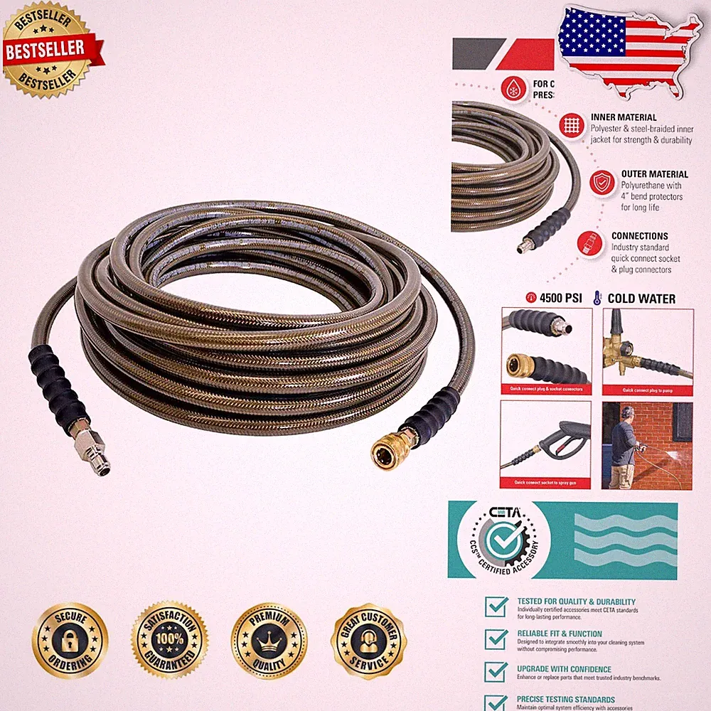 Professional 100ft 3/8" 4500 PSI Kink-Resistant Pressure Washer Hose