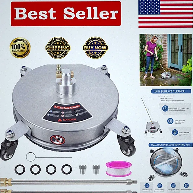 Professional 14" Surface Cleaner: 4000 PSI, Stainless Steel with 4 Wheels