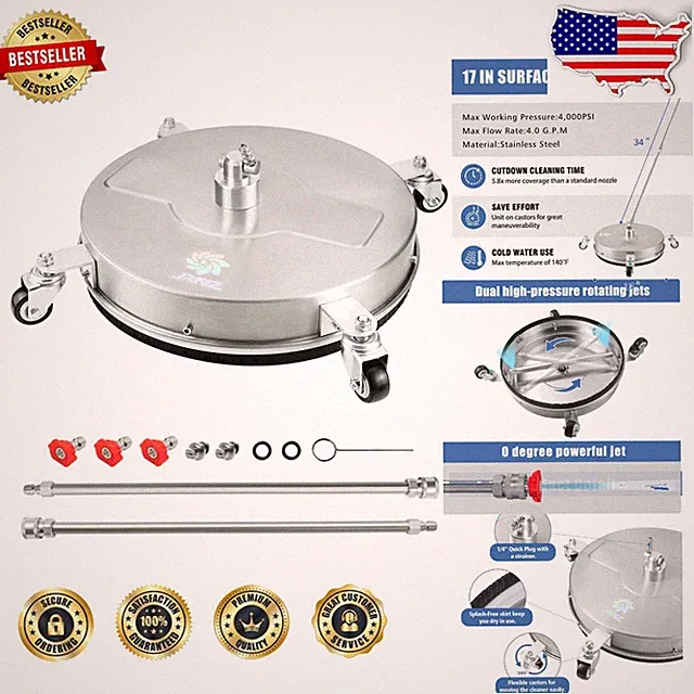 Professional 17'' Surface Cleaner for Pressure Washers - 3.7 GPM, Dual Spin Jets