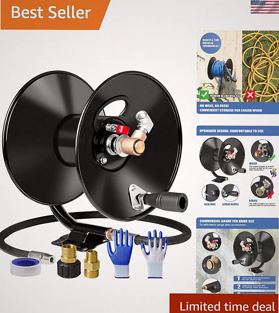 Professional 4000 PSI Pressure Washer Hose Reel - 50ft & 65ft Compatible