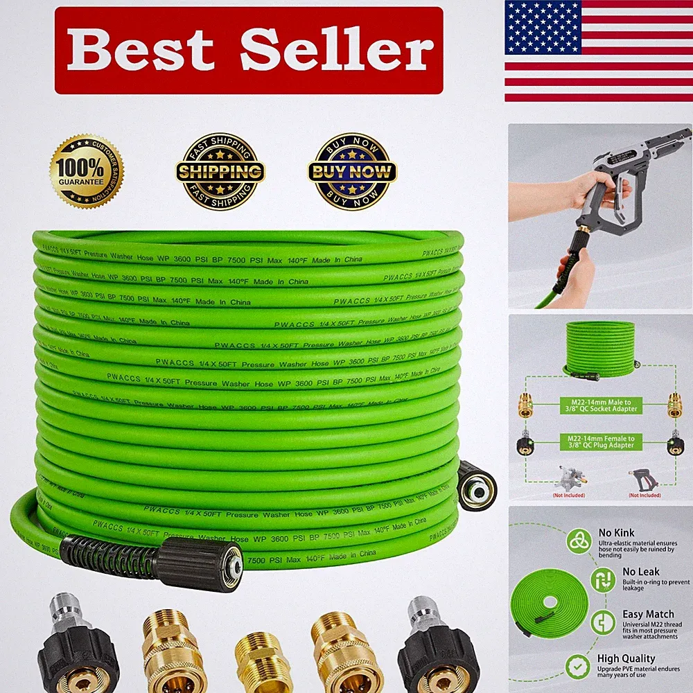 Professional 50 FT Kink Resistant Pressure Washer Hose 3600 PSI for All Models