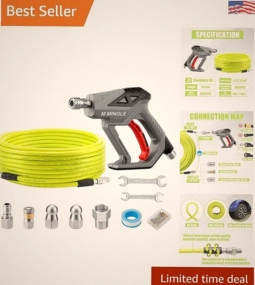 Professional 50 FT Sewer Jetter Kit - Clear Blockages with High-Pressure Power