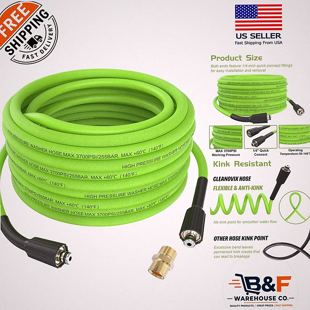 Professional 50FT Pressure Washer Hose - 3700 PSI, Weather Resistant & Flexible