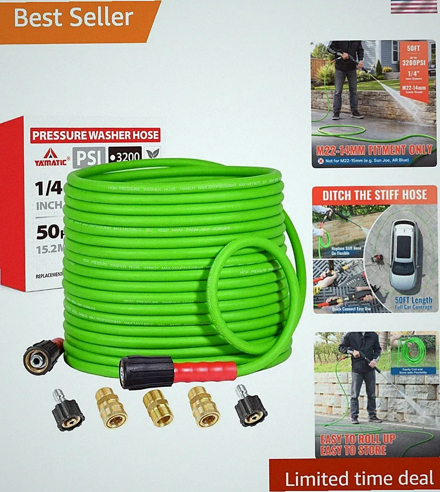 Professional 50FT Pressure Washer Hose, Compatible with Most Power Washers