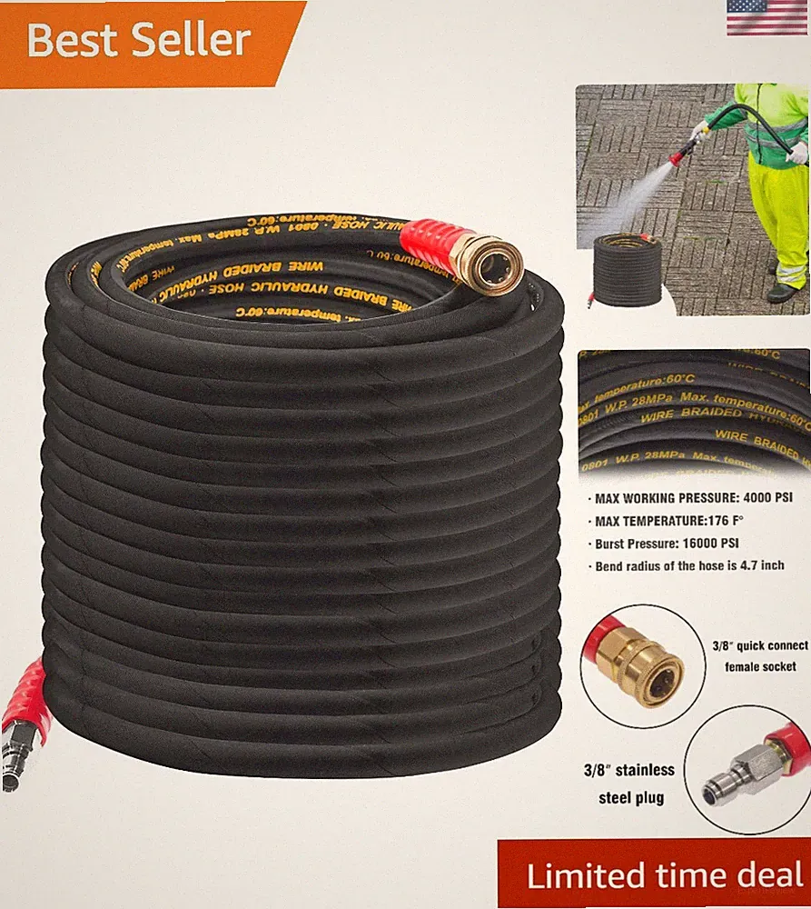 Professional 50FT Pressure Washer Hose with High Tensile Strength, 4000 PSI