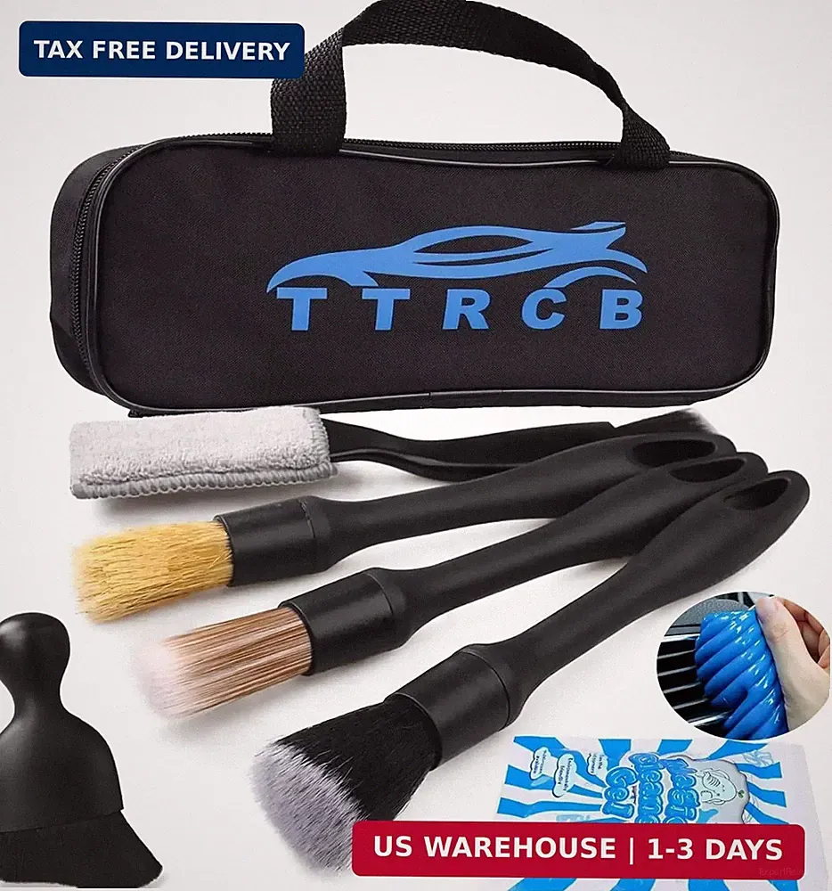Professional Car Detailing Brush Set Soft Boars Hair Cleaning Kit 7PCS