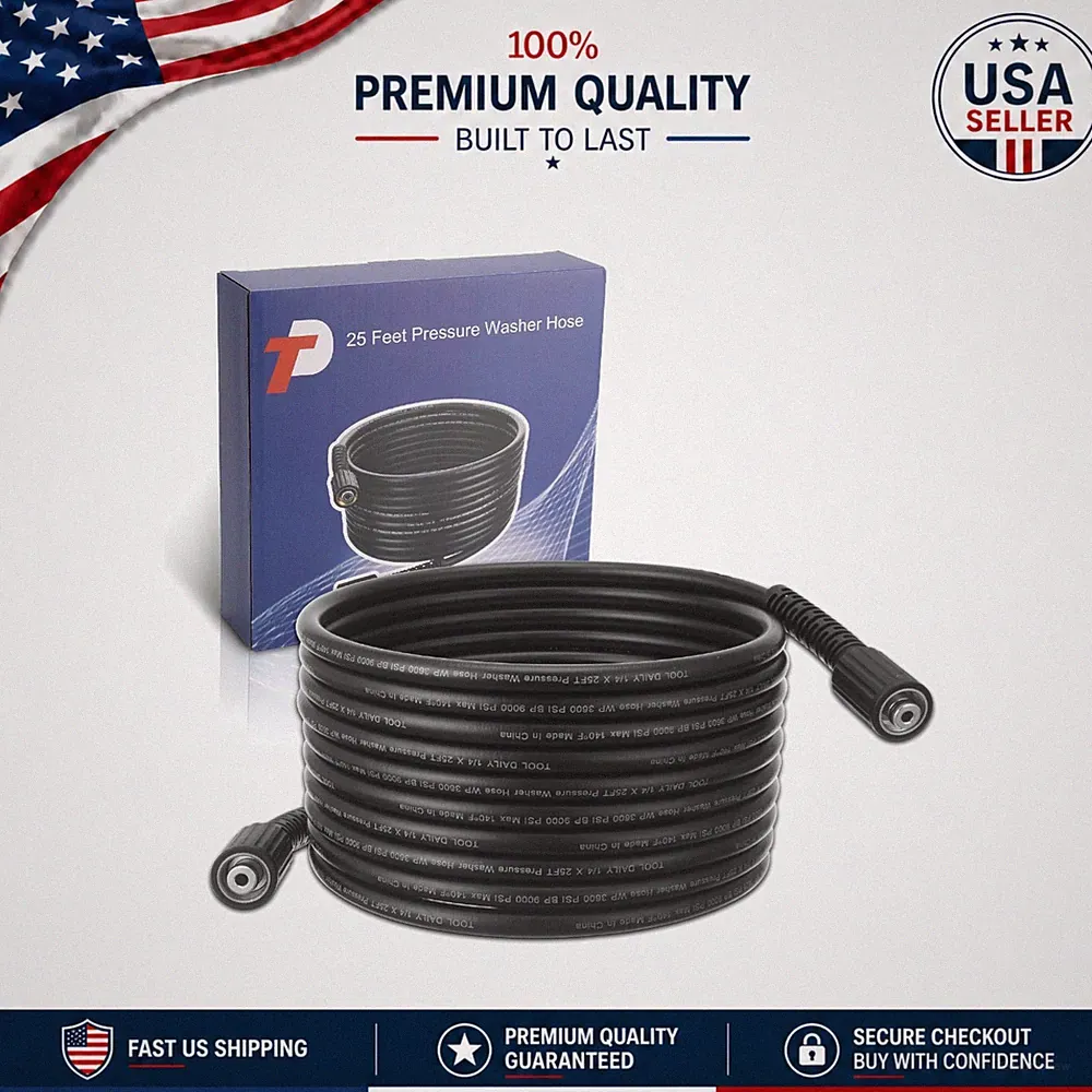 Professional-Grade 25 FT High Pressure Washer Hose, M22 14mm, All-Weather Use