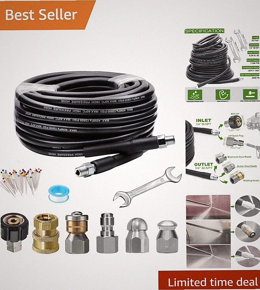 Professional Grade 25 FT Sewer Jetter Kit for Pressure Washer - 5800 PSI Power