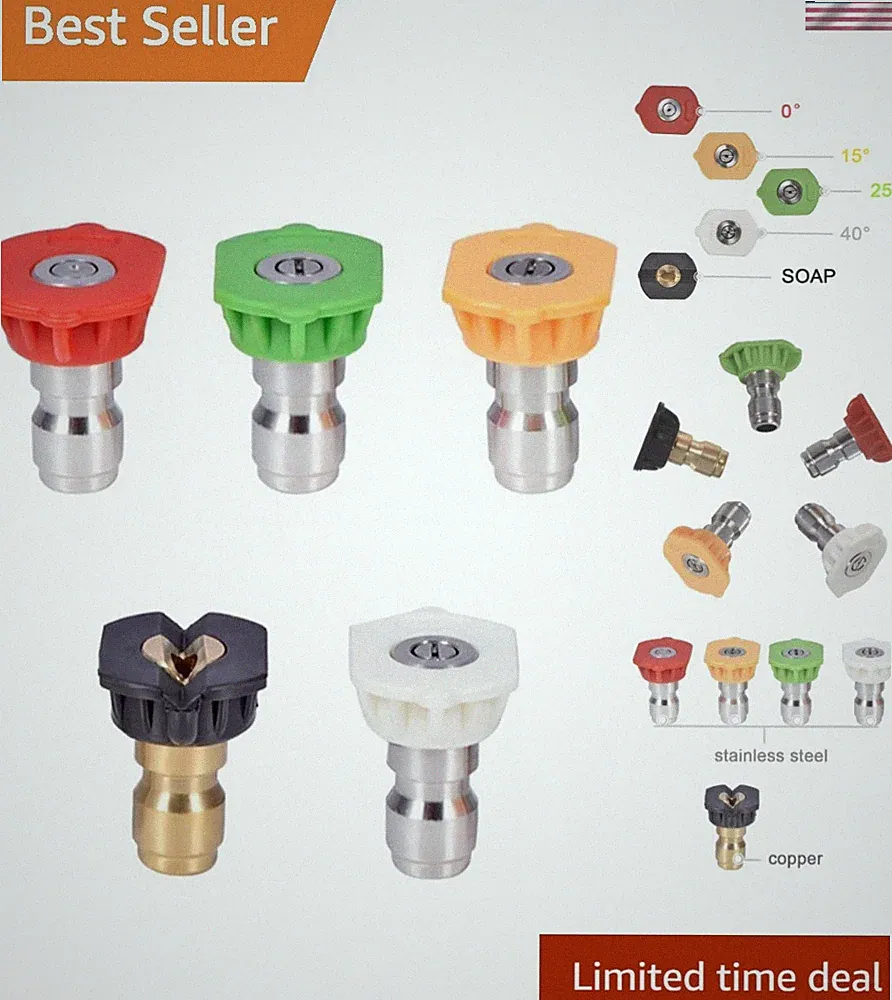 Professional Grade 5-Piece Pressure Washer Nozzles - Optimal Cleaning Control