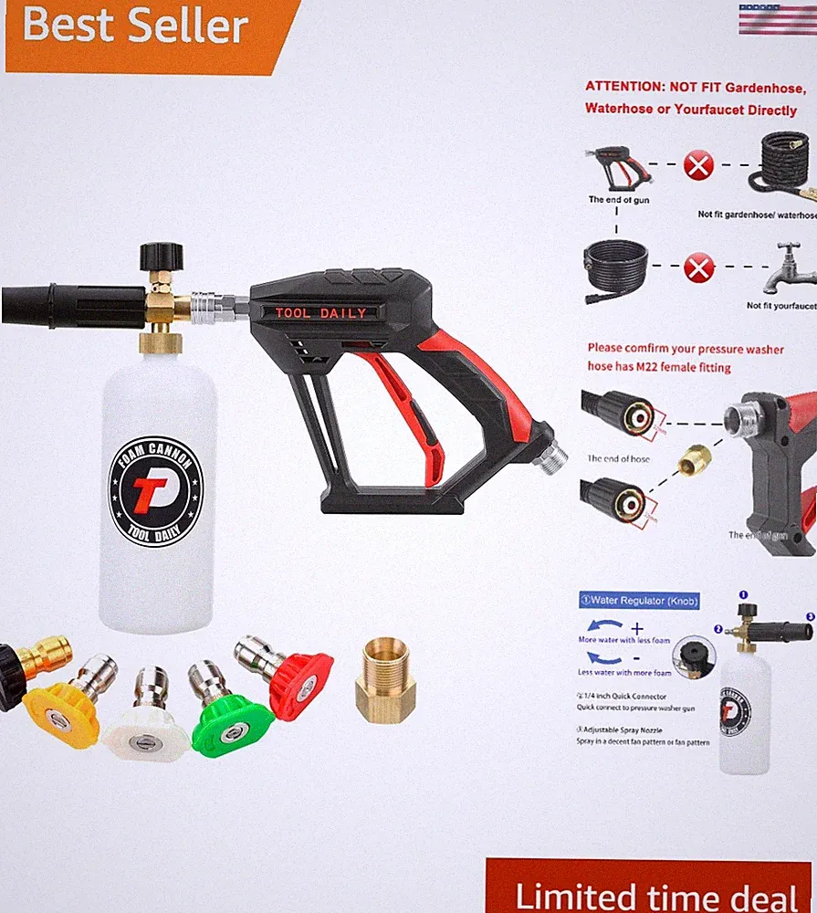 Professional Quality Pressure Washer Gun with Foam Cannon and 5 Nozzle Choices