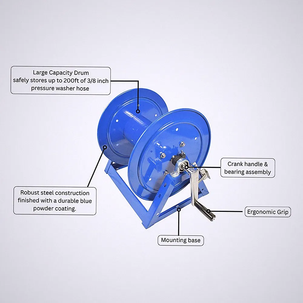 PW7192 Pressure Washer Manual Hose Reel Blue Powder Coated Steel - For 200ft