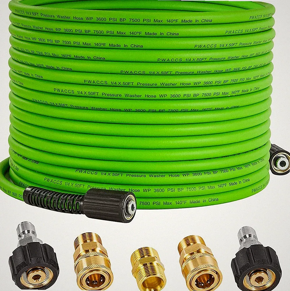 PWACCS Pressure Washer Hose, 50 FT x 1 4, 3600 PSI, M22 Fittings