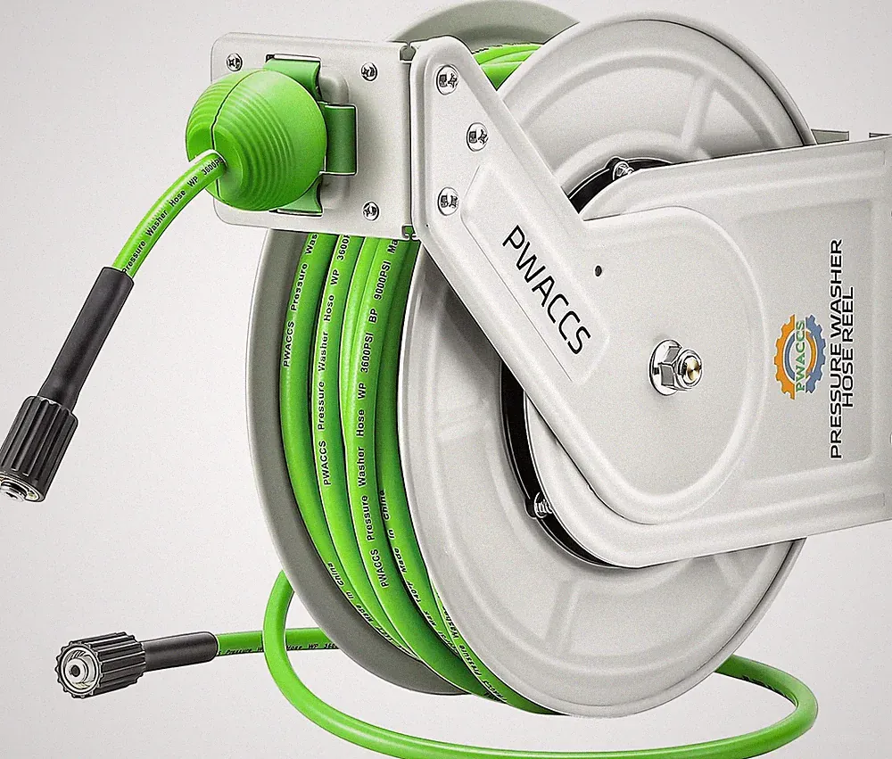 PWACCS Retractable Pressure Washer Hose Reel, 1/4" X 60Ft Heavy Duty Power Washe