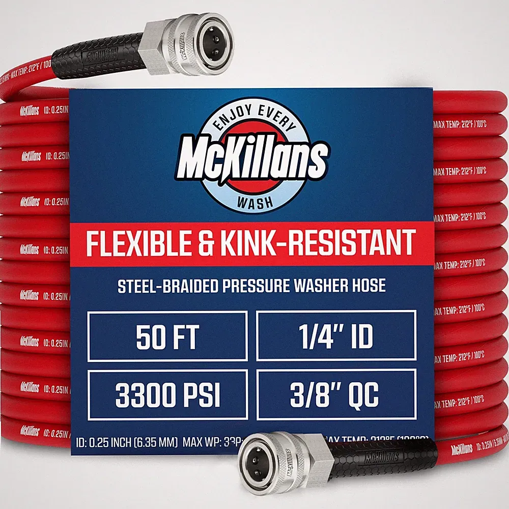 ® QC Installed Pressure Washer Hose 50 ft - Flexible & Kink-resistant - Steel...