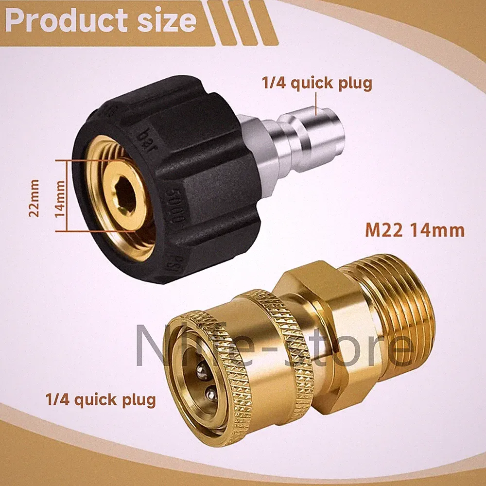 Quick Connect M22 14mm 15mm Hose Swivel 1/4" 3/8" Pressure Washer Adapter Brass