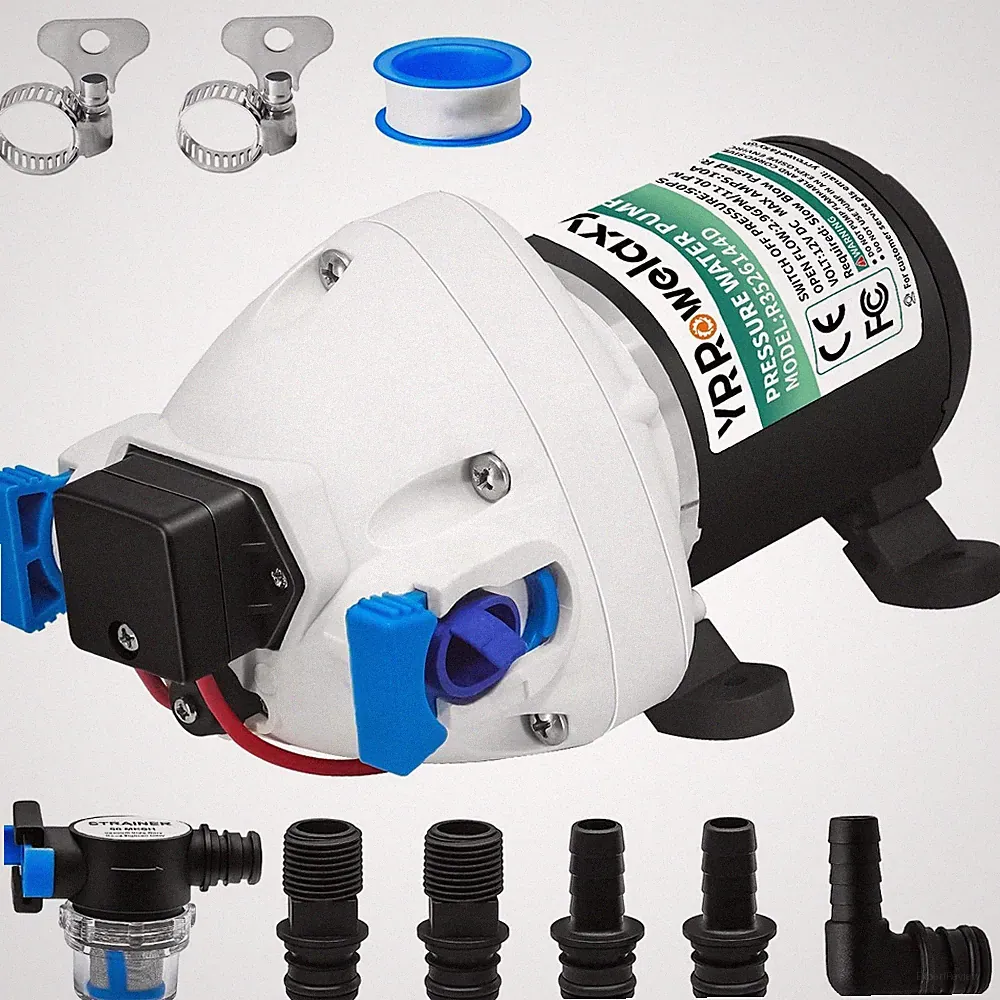 R35 RV Water Pump 12V Quiet 12V DC Self-Priming Pressure Pump with Strainer & Sw