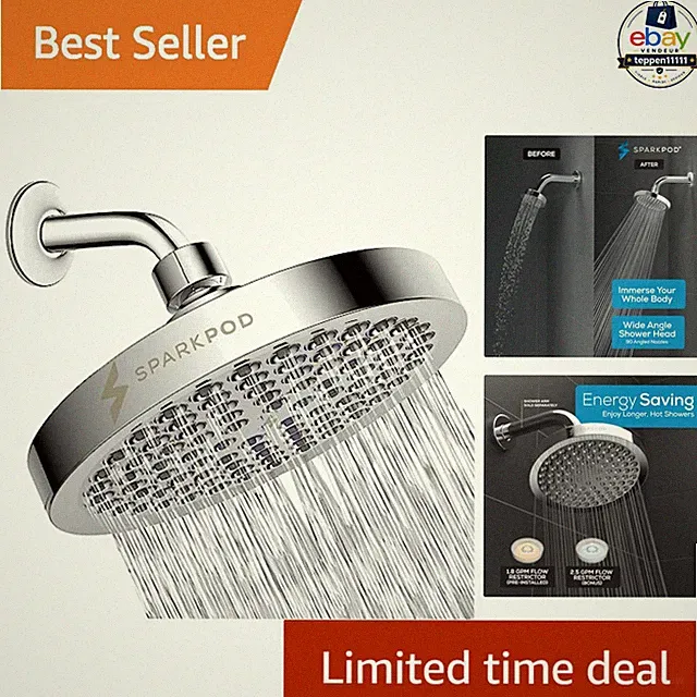 Rain Shower Head 6 Inch Round Polished Chrome High Pressure Adjustable Nozzles