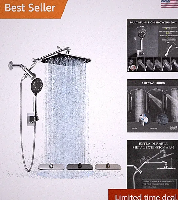 Rain Shower Head with Handheld Spray Combo 15 Inch Chrome High Pressure