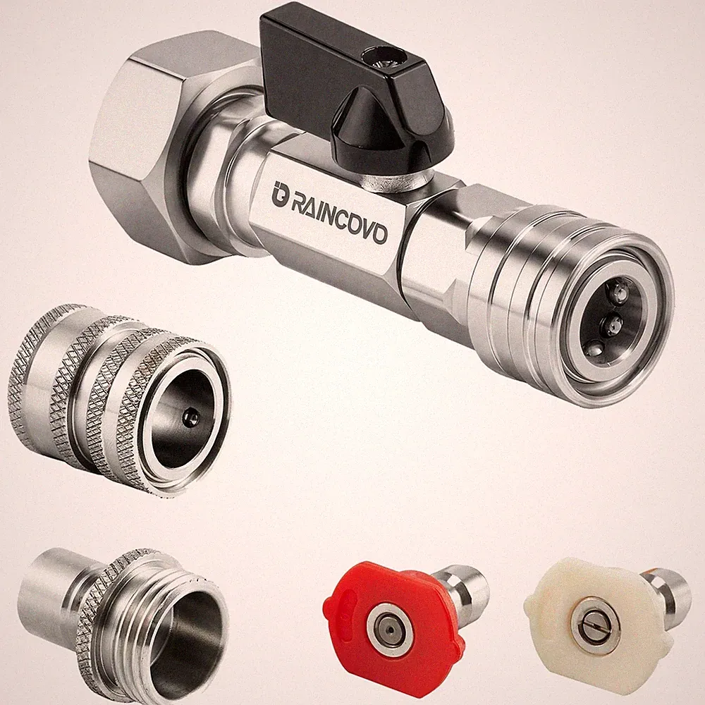 Raincovo Garden Hose Shut Off Valve to Pressure Washer Adapter, 3/4" GHT to 1/4s