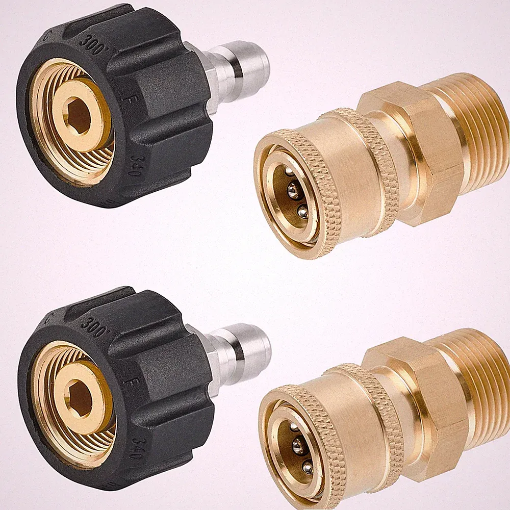 Raincovo Pressure Washer Quick Connect Fittings, M22 14mm to 1/4", Black