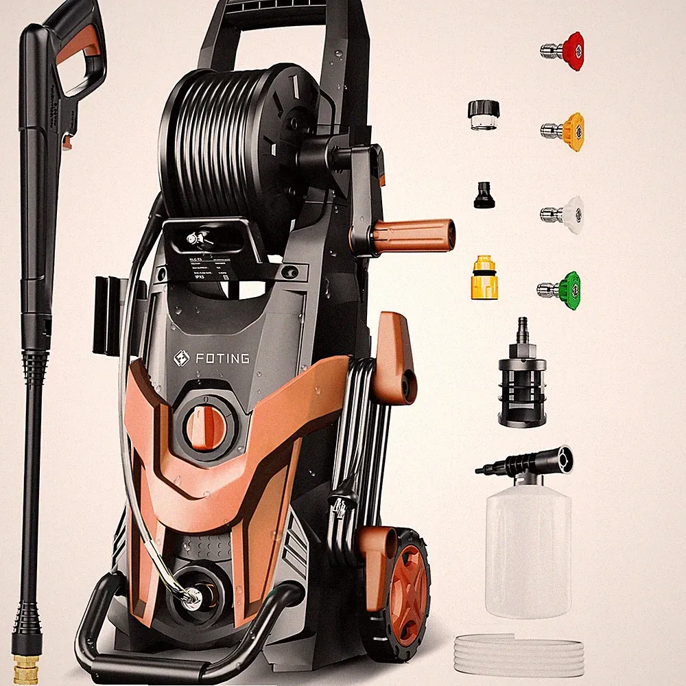 RED/BLACK - FOTING PRESSURE WASHER 4500PSI 4 QUICK CONNECT NOZZLES, HOSE & FILT
