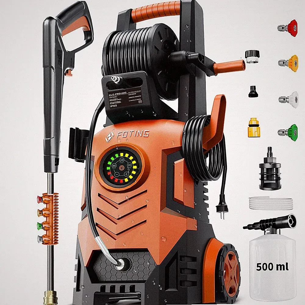 RED - FOTING 2026UPGRADED PRESSURE WASHER 5000PSI TOUCH SCREEN 8 LEVEL 34"TALL