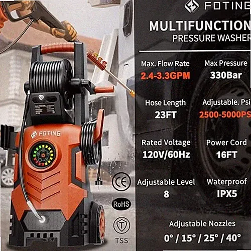 RED - FOTING 2026UPGRADED PRESSURE WASHER 5000PSI WITH ADJUSTABLE TOUCH SCREEN 8