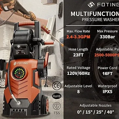 RED - FOTING 2026UPGRADED PRESSURE WASHER 5000PSI WITH ADJUSTABLE TOUCH SCREEN 8