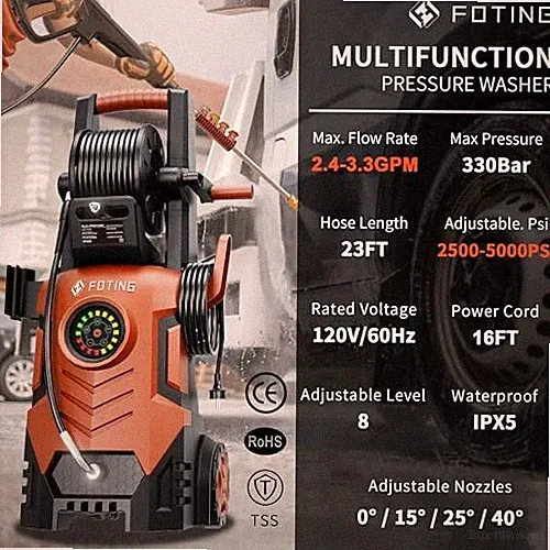 RED - FOTING 2026UPGRADED PRESSURE WASHER 5000PSI WITH ADJUSTABLE TOUCH SCREEN 8