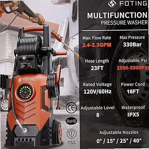 RED - FOTING 2026UPGRADED PRESSURE WASHER 5000PSI WITH ADJUSTABLE TOUCH SCREEN 8