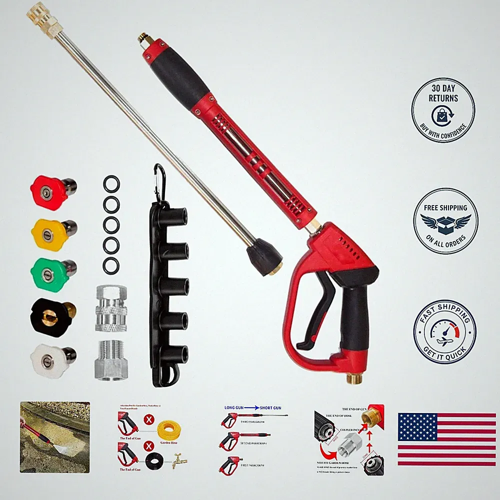 Red High Power Pressure Washer Gun – 5000 PSI with Extension Wand & Nozzles