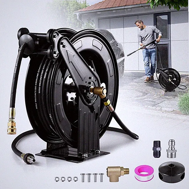 Retractable Air Hose Reel 3/8" x 50FT Hybrid Air Hose with Double Arms 4000PSI