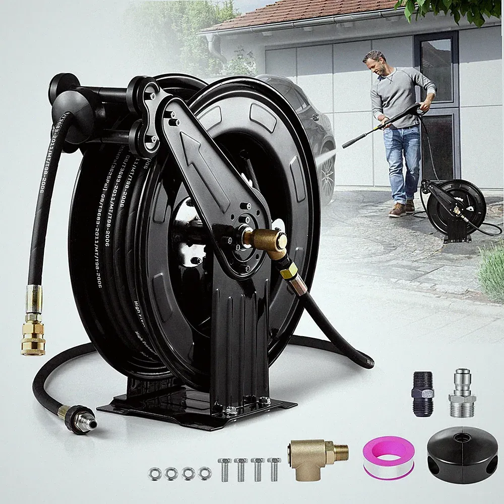 Retractable High Pressure Washer Hose Reel 3/8" x 50 ft, 4000PSI