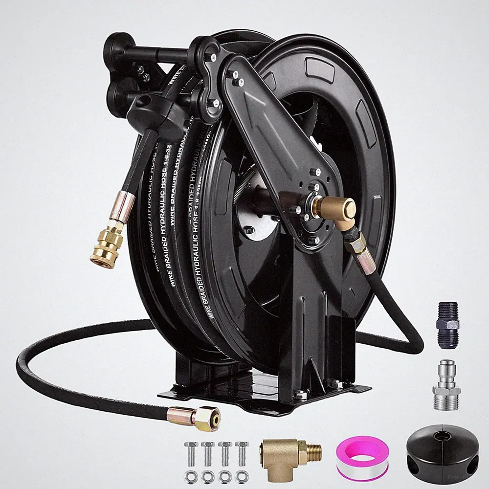 Retractable Power Pressure Washer Hose Reel 3/8" x 50 ft, 4000PSI Hot&Cold Water