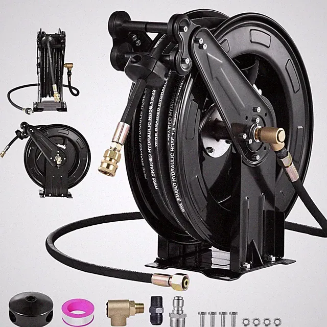 Retractable Power Pressure Washer Hose Reel 3/8" x 50 ft, 4000PSI w/ 50ft Hose