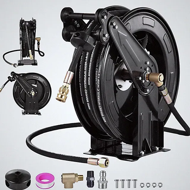 Retractable Pressure Washer Hose Reel 3/8" x 50 ft Auto-Rewinding w/ 50ft Hose