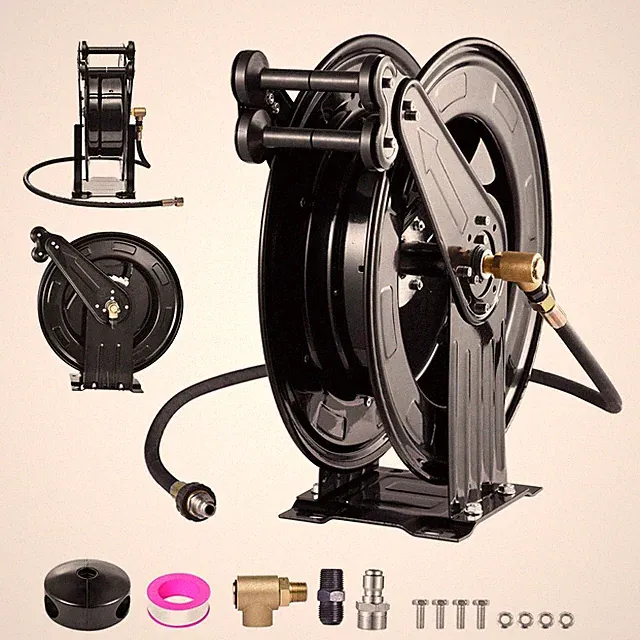 Retractable Pressure Washer Hose Reel 50 FT, Auto-Rewinding, Wall/Floor Mounted