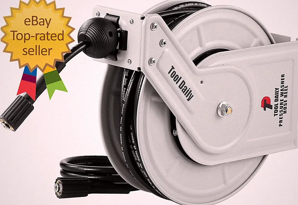Retractable Pressure Washer Hose Reel 60 FT X 1/4”, Heavy Duty Power Washer Hose