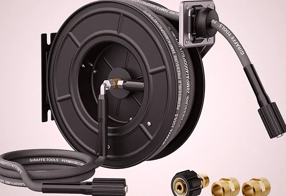 Retractable Pressure Washer Hose Reel 60ft 4000PSI 1/4" Auto Rewind Wall Mount