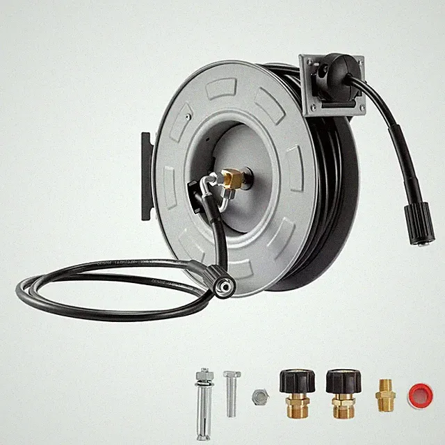 Retractable Pressure Washer Hose Reel, 65 Ft. X 1/4 In. Steel, 3200 PSI, Auto-Re