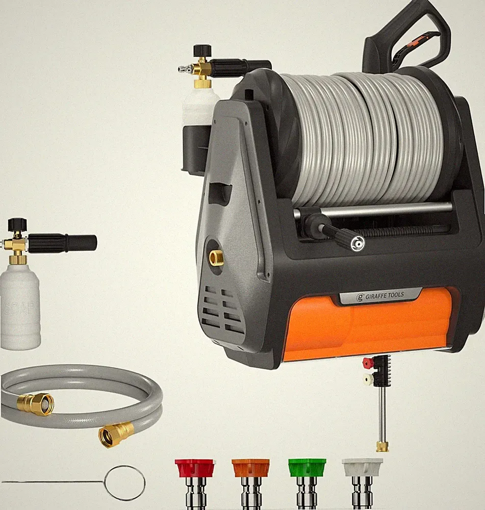 Retractable Pressure Washer Pro - 100FT Hose, Wall Mount