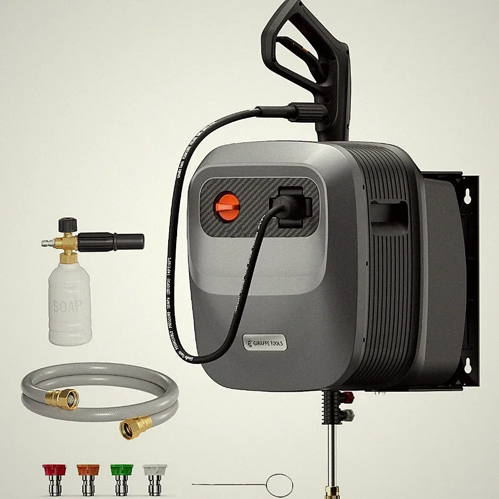 Retractable Wall Mount Pressure Washer 65FT Hose 2500 PSI 2.2 GPM 5 Quick