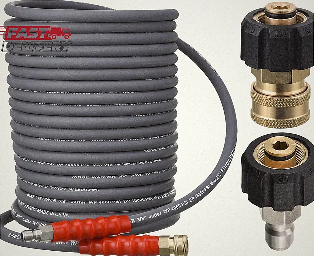 RIDGE WASHER Pressure Washer Hose 50 Feet X 3/8 Inch for Hot and Cold Water, wit