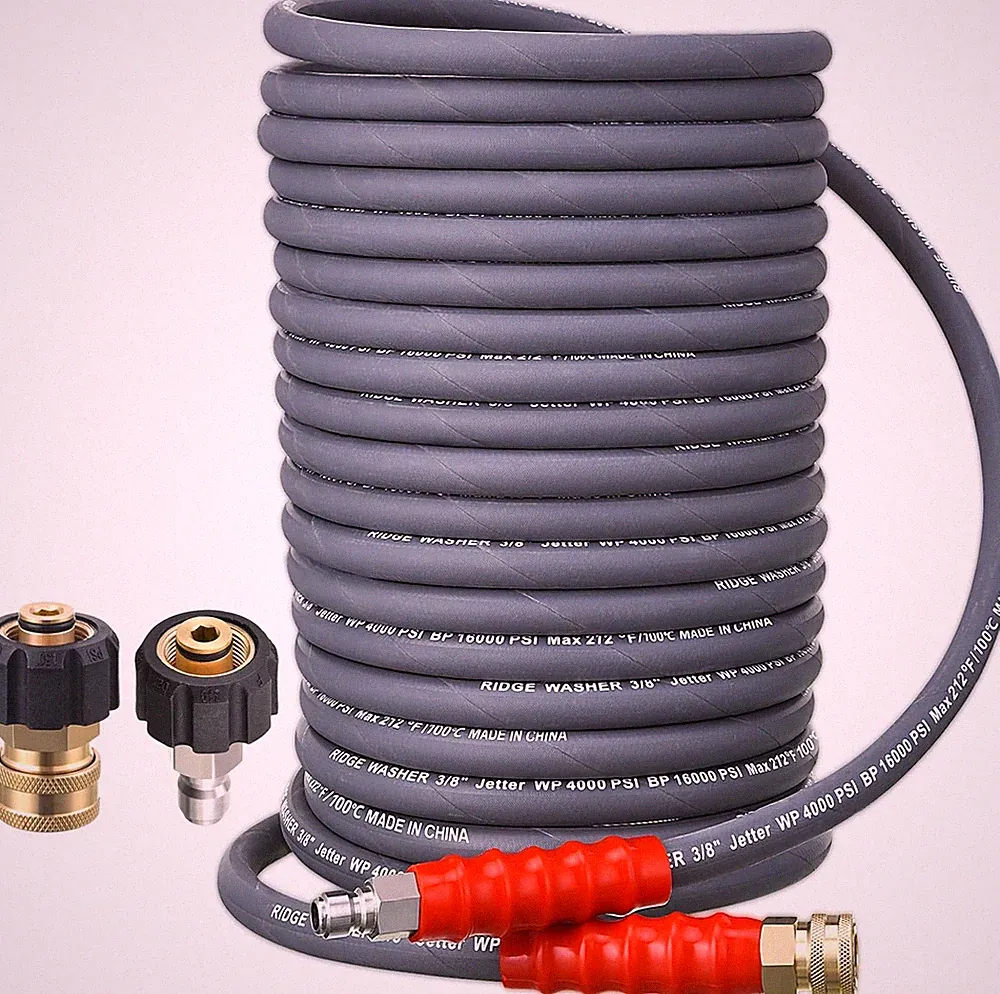 RIDGE WASHER Pressure Washer Hose c: 100FT with 1 layer wire, 3/8''Grey 100Ft
