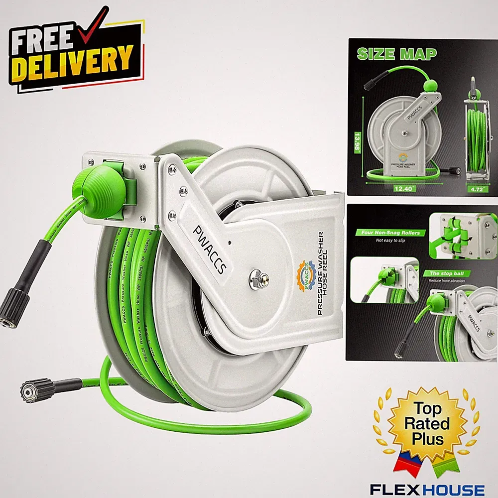 Robust 1/4" x 60ft Pressure Washer Hose Reel - High Pressure, Easy Installation