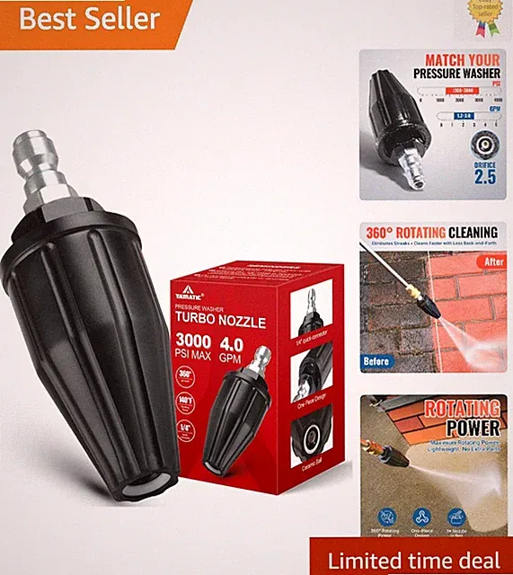 Rotating Turbo Nozzle for Pressure Washer, 3000 PSI - Effortless Cleaning Power
