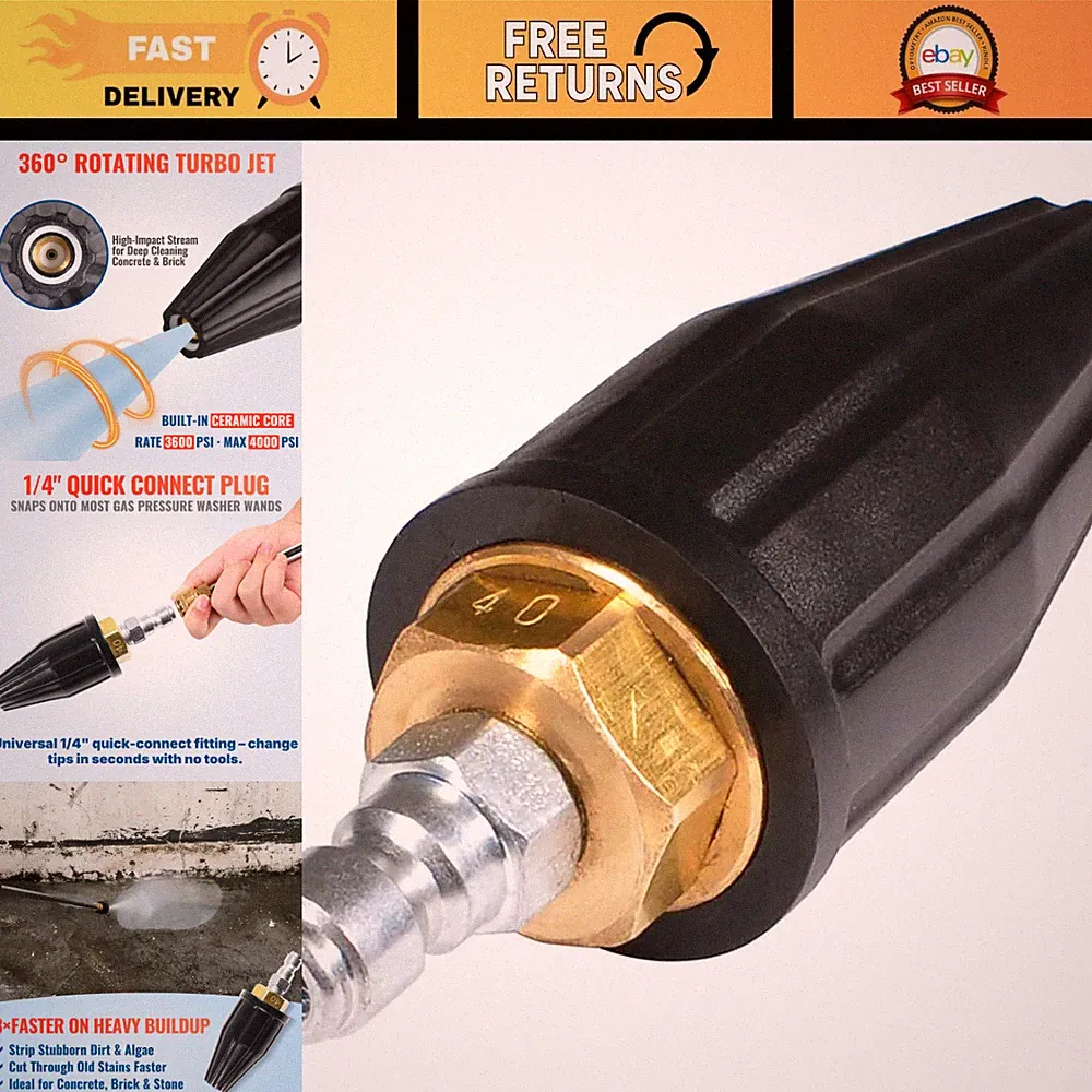 Rotating Turbo Nozzle for Pressure Washer 4000 PSI, 2.0-4.5 GPM, High Pressure C